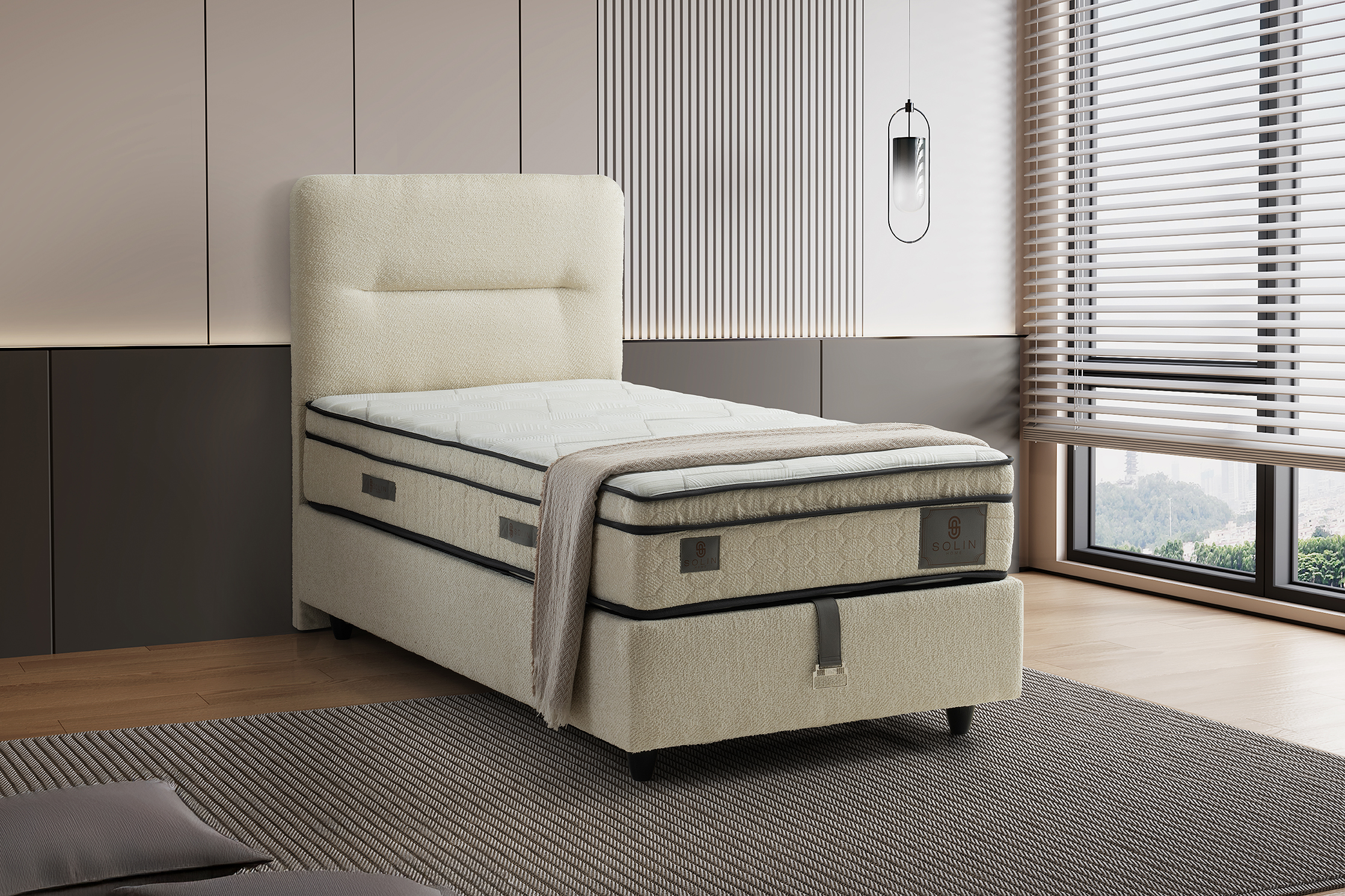 Derin Eenpersoons Boxspring - Creme