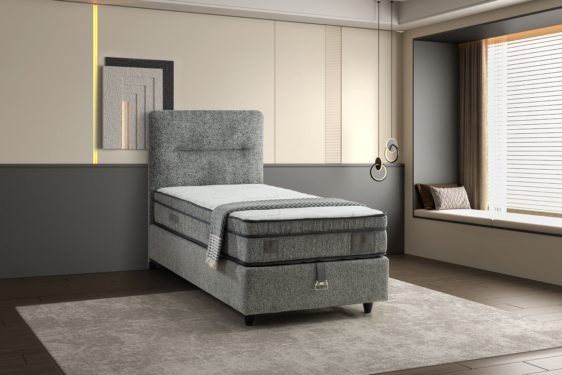 Derin Eenpersoons Boxspring - Grijs