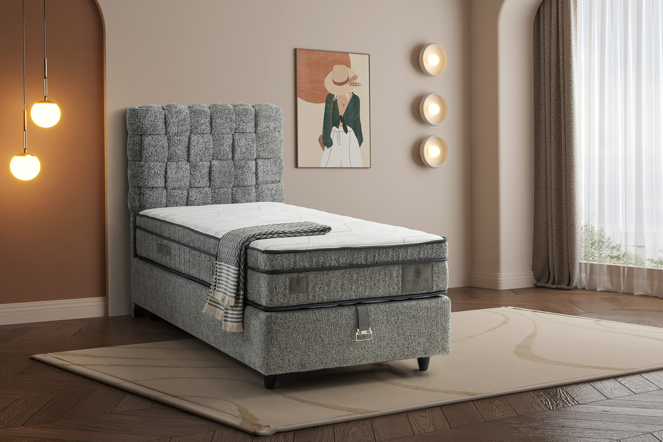 Hasır Eenpersoons Boxspring - Grijs