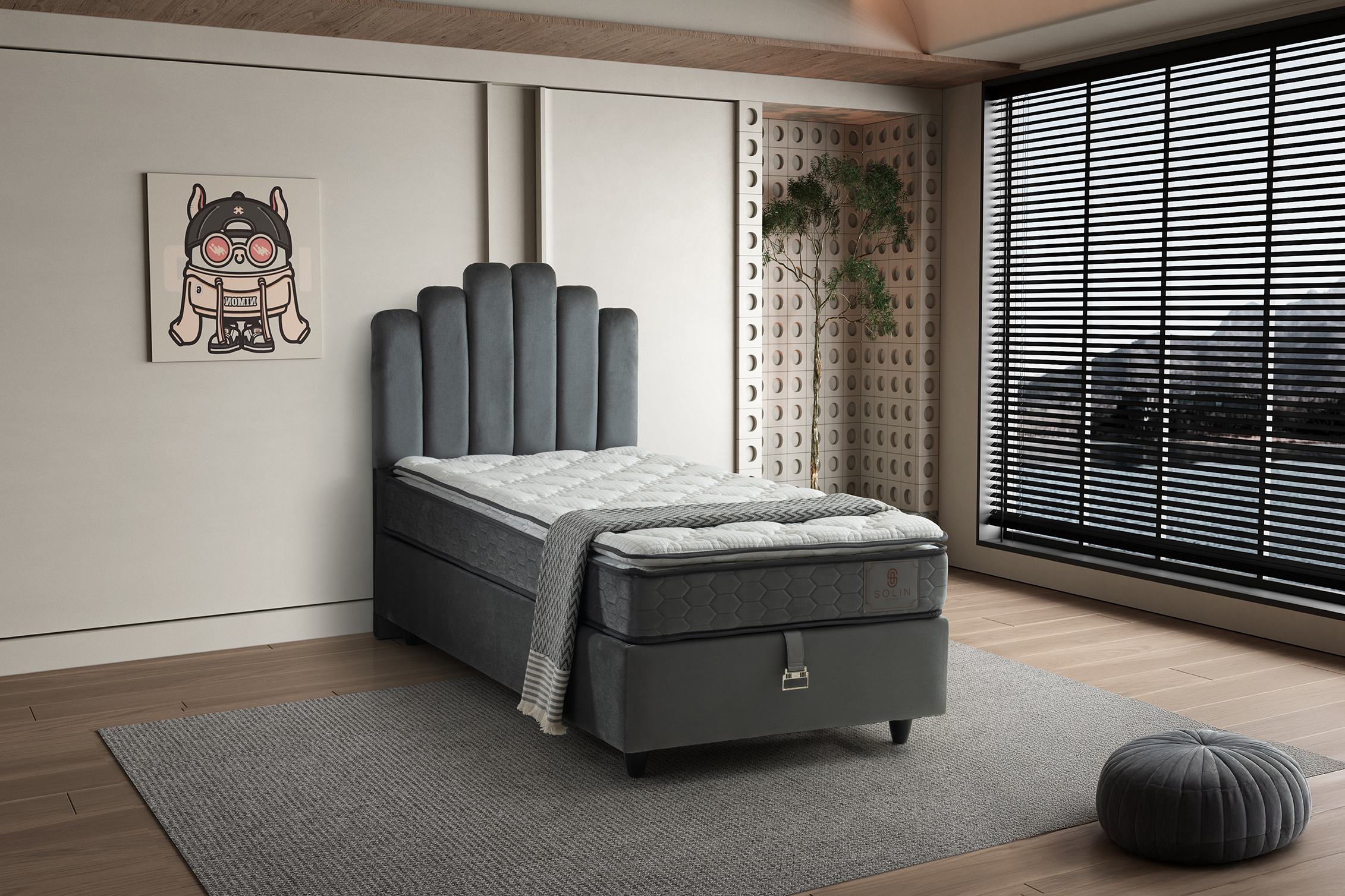 Marsi Eenpersoons Boxspring - Grijs