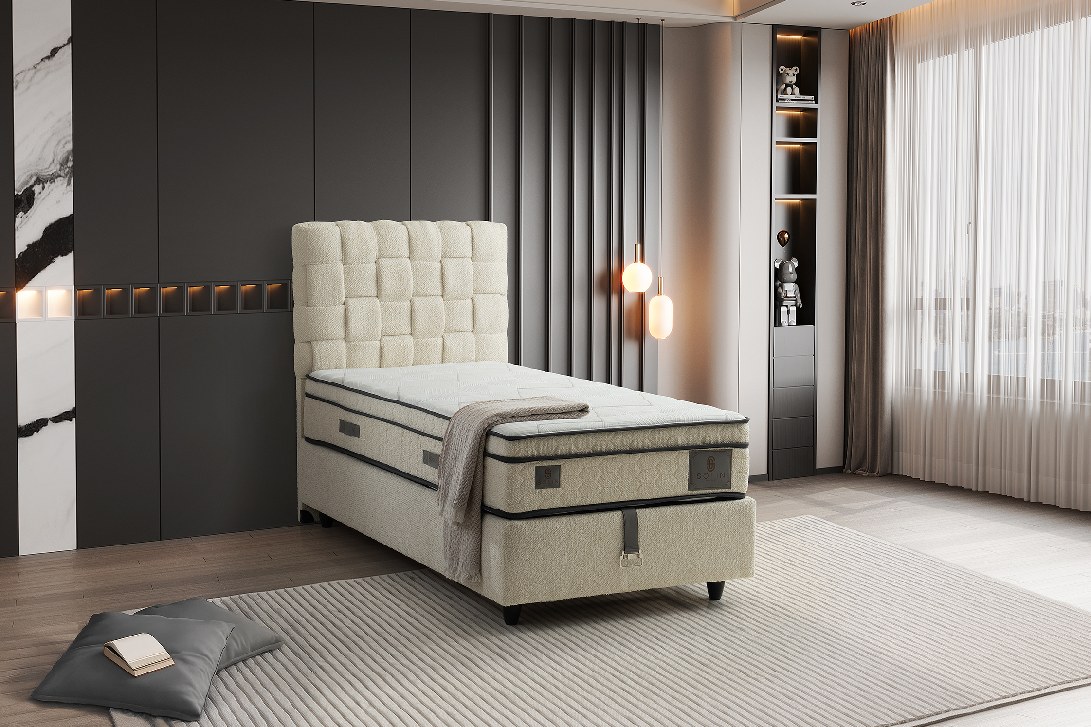 Hasır Eenpersoons Boxspring - Creme